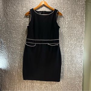 TALBOTS Womens Dress Black Sleeveless Sheath White Piping Stretch Rayon Nylon 10